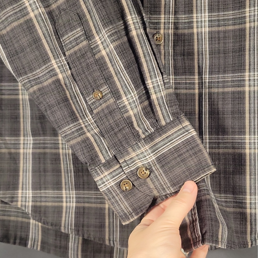 Haggar Men's Big & Tall LT Plaid Woven Cotton/Poly Button-Down Shirt Gray/White - Picture 4 of 14